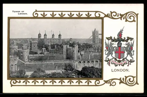 AK London, The Tower of London with Coat of Arms