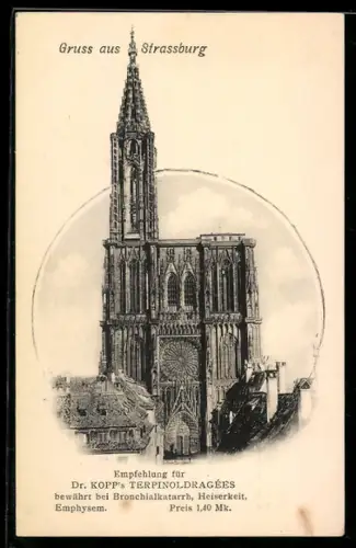 AK Strassburg, Münster, Reklame für Dr. Kopps Terpinoldragées