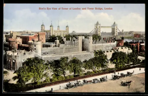 AK London, Bird`s Eye View of Tower of London and Tower Bridge