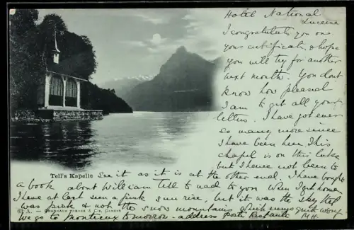 Mondschein-AK Sisikon, Tells-Kapelle