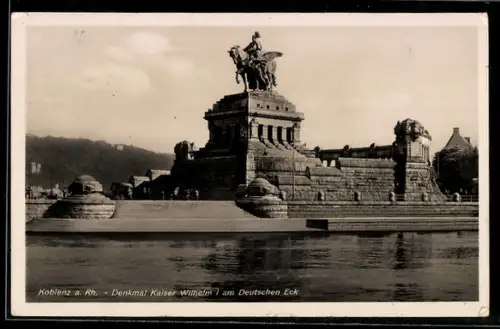 AK Koblenz a. Rh., Denkmal Kaiser Wilhelm I. am Deutschen Eck