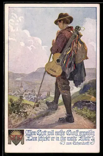 AK Deutscher Schulverein NR 878: Wanderer blickt in ein Tal