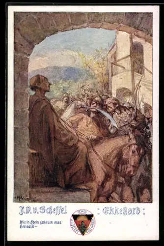 AK Deutscher Schulverein NR: 492, Scheffel Ekkehard, Wie in Stein gehauen sass Heribald