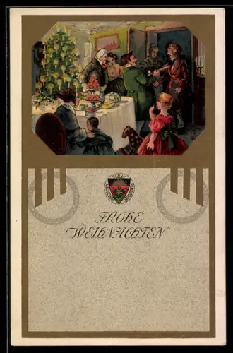 AK Deutscher Schulverein, Familie feiern Weihnachten mit einem grossen Essen unter dem Weihnachtsbaum