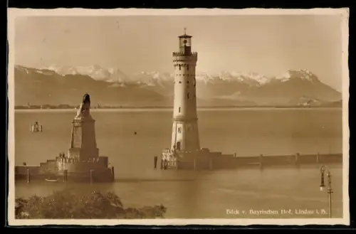 AK Lindau i. B., Blick v. Gasthaus Bayrischer Hof zum Leuchtturm