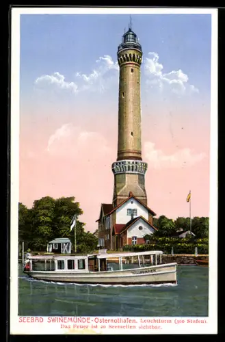 AK Swinemünde-Osternothafen, Leuchtturm und Boot