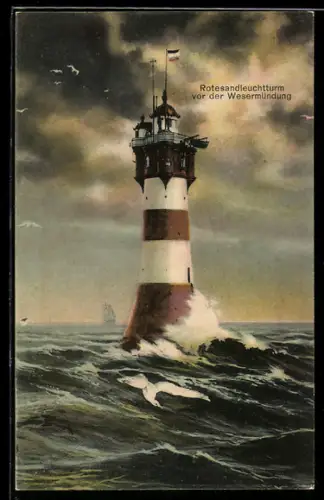 AK Rotesandleuchtturm vor der Wesermündung