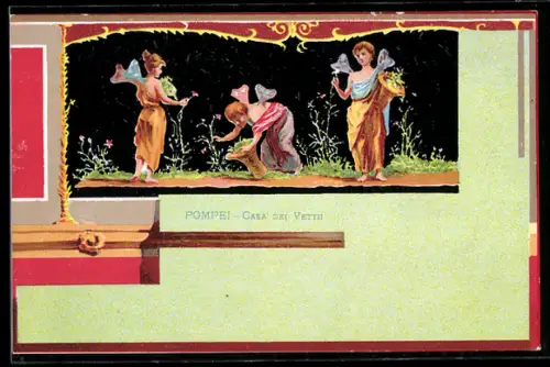 Lithographie Pompei, Wandrelief aus der Casa dei Vettii, Psyche