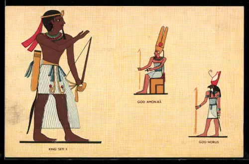 AK King Seti I., God Amon-Ra and God Horus, Ausgrabung