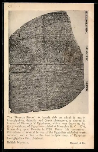 AK The Rosetta Stone in the British Museum, Ausgrabung