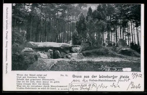 AK Fallingbostel /Lüneburger Heide, Ausgrabung bei Sieben-Steinhäuser mit Gedicht von H. Allmers