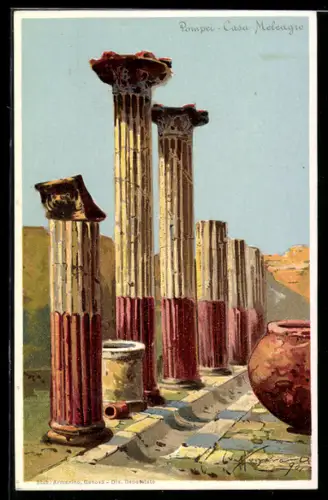 Künstler-Lithographie Pompej, Casa Meleagio, Säulen