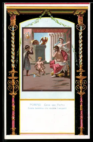 AK Pompei, Casa dei VEttii, Ercole bambino che strozza i serpenti, Ausgrabung
