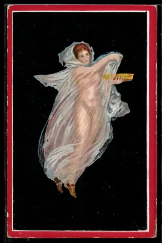 AK Allegorie Baccante, Frau in durchsichtigem Schleierkleid mit goldener Schale