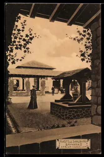 AK Saalburg, Brunnen II, Atrium v. Sacellum, Ausgrabung