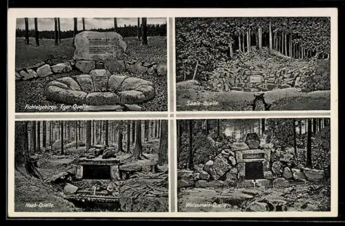 AK Fichtelgebirge, Eger-Quelle, Saale-Quelle, Naab-Quelle und Weissmain-Quelle