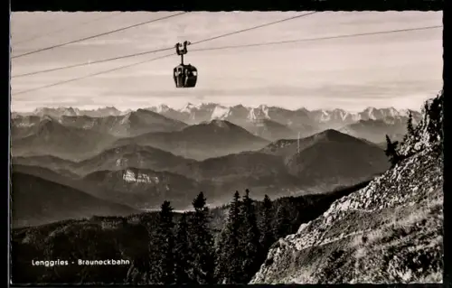 AK Lenggries, Brauneck-Seilbahn mit Gebirgspanorama und Blick auf Karwendel
