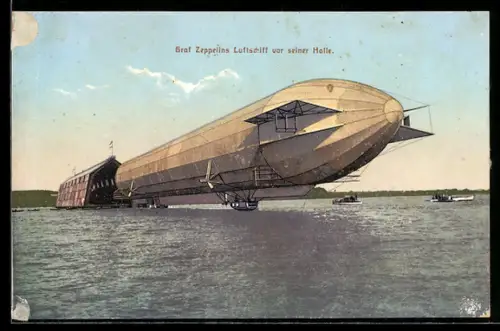 AK Graf Zeppelins Luftschiff vor seiner Halle