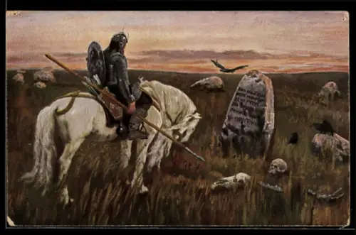 Künstler-AK sign. A. N. Vassnetsov: L`heros au carrefour, Ritter