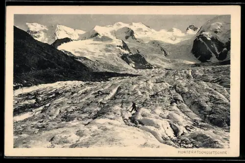 AK Morteratschgletscher, Wanderer auf dem Gletscher