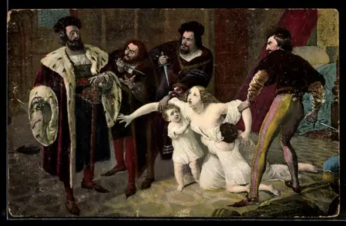 Künstler-AK sign. K. P. Briulov: La mort d`Inès de Castro, Russische Kunst