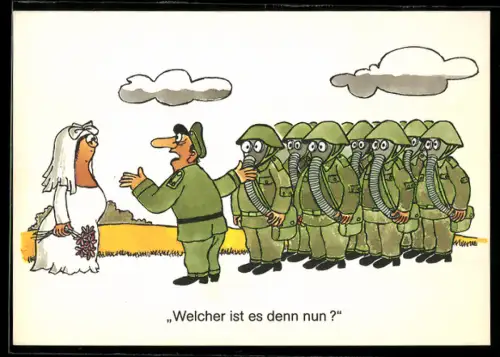 AK NVA, Braut vor Soldaten mit Gasmasken