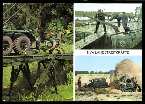 AK NVA Landstreitkräfte, Begleitbrücke, Grubenaushubmaschine, Bau einer Pontonbrücke