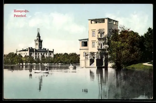 AK Peterhof, Uferpartie mit Bootsfahrer