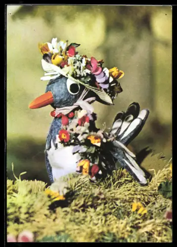 AK Frau Elster mit blütenreichem Kopfputz