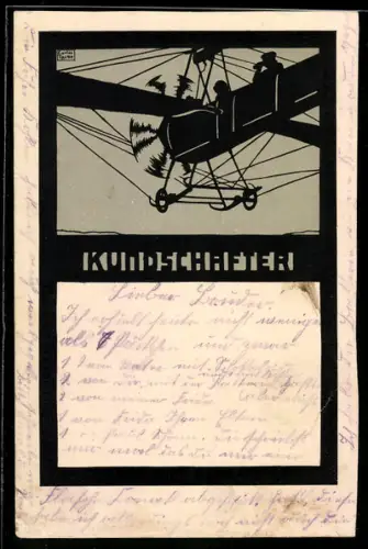 Künstler-AK sign. Carlos Tips: Kundschafter, Mann mit Fernglas in einem Flugzeug