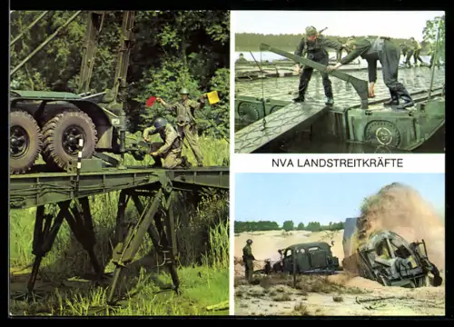 AK NVA Landstreitkräfte, Begleitbrücke, Grubenaushubmaschine, Bau einer Pontonbrücke