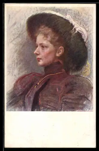 AK Frauen-Portrait mit Hut