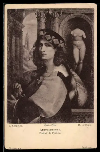 AK D. Capriolo, Portrait de l`artiste, Büste im Hintergrund, Rotes Kreuz Russland