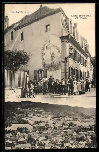 AK Markirch i. E., Kaffee-Restauraunt von Ch. Preiss, Eckknicke oben