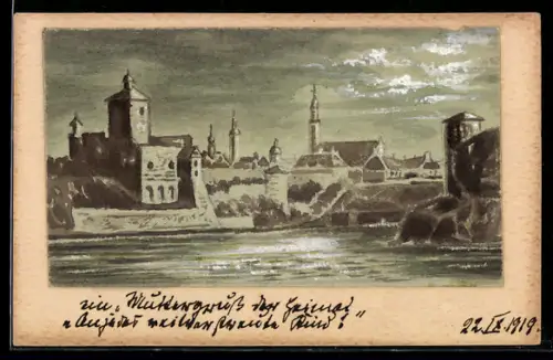 AK Narwa, Panorama des Ortes mit Kirche