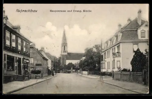 AK Strassburg, Hauptstrasse und Evangelische Kirche