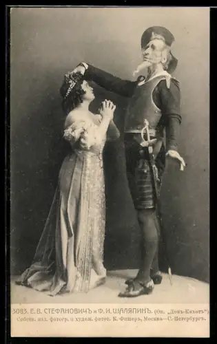 AK Opernsänger Schaljapin und Stefanowitsch in Don Quijote