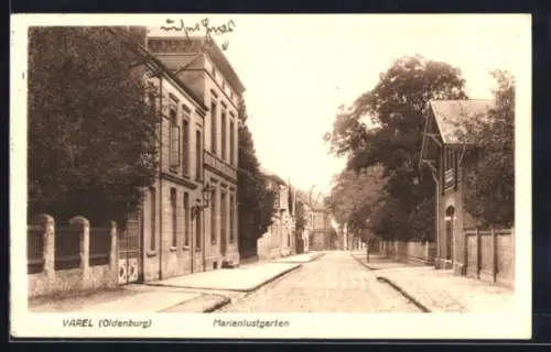 AK Varel, Blick in die Strasse Marienlustgarten