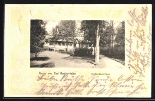 AK Bad Rothenfelde, Partie beim Kinder-Badehaus, Passepartout im Jugendstil