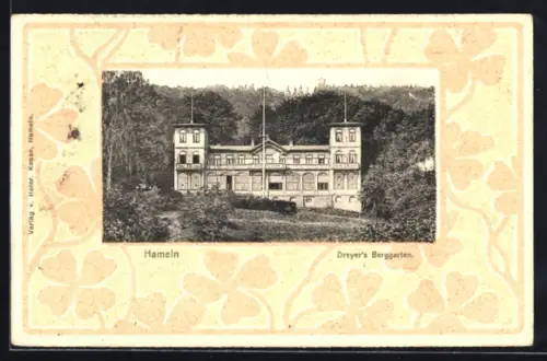 AK Hameln, Hotel Dreyer`s Berggarten im Passepartout-Rahmen