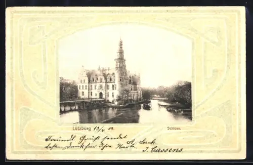 AK Lützburg, Schloss in der Aussenansicht, Passepartout im Jugendstil