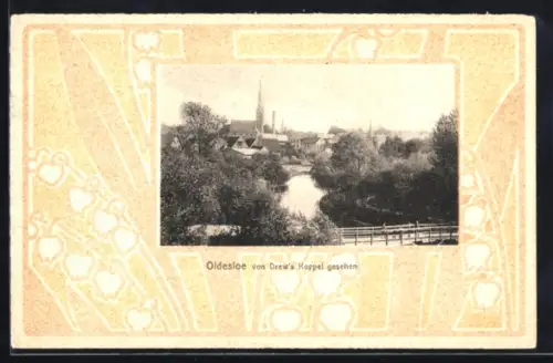 AK Oldesloe, Blick von Drews`s Koppen im Maiglöcken-Passepartout