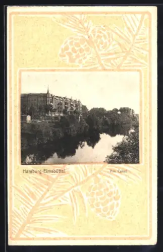 AK Hamburg-Elmsbüttel, Partie am Canal, Passepartout im Jugendstil
