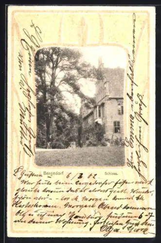 AK Bergedorf, Garten vor dem Schloss, Passepartout im Jugendstil