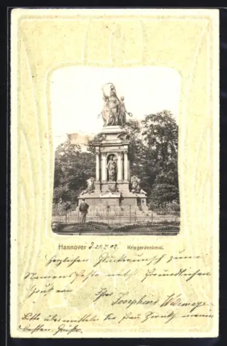 AK Hannover, Partie vor dem Kriegerdenkmal, Passepartout im Jugendstil