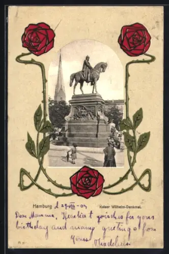 AK Hamburg, Rathausmarkt mit Kaiser Wilhem-Denkmal