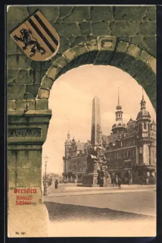 AK Dresden, Partie am Königl. Schloss mit Wettin Obelisk
