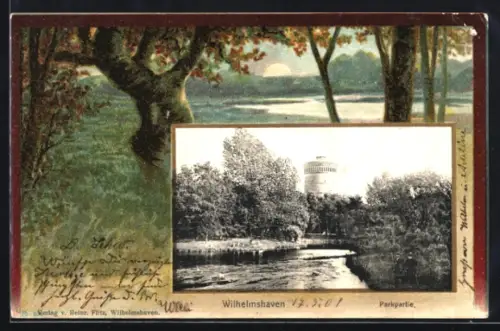 AK Wilhelmshaven, Parkpartie, Uferpartie, Passepartout