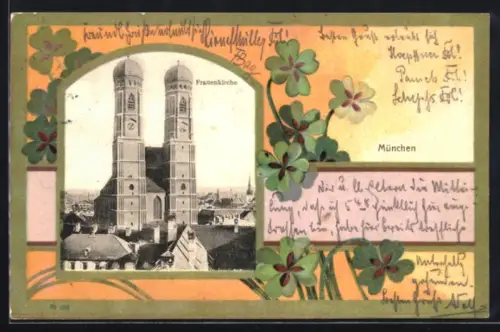 Passepartout-Lithographie München, Frauenkirche, Glücksklee