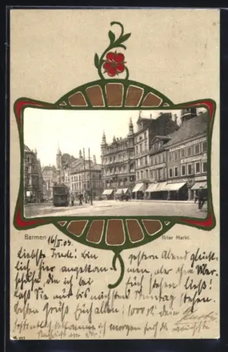 AK Barmen, Alter Markt im Jugendstil-Passepartout